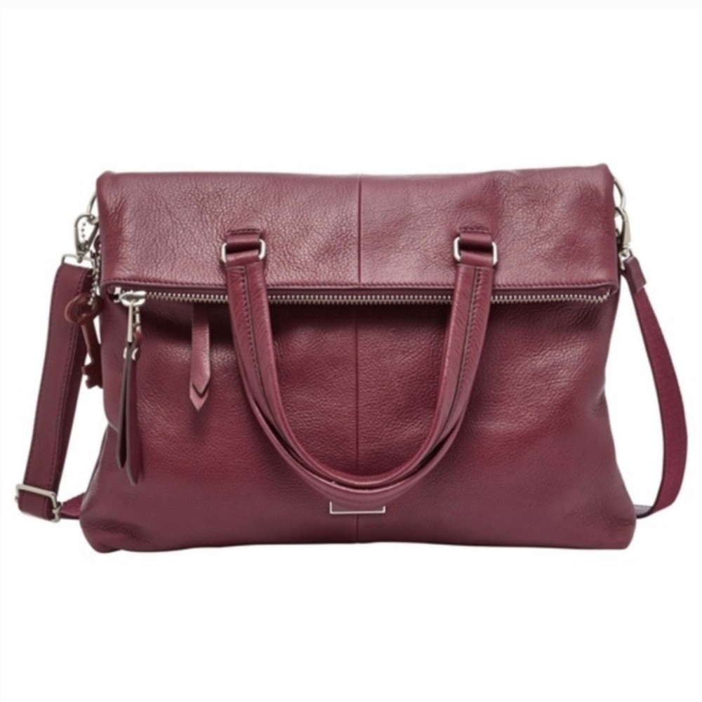 Vintage Fossil Leather Dawson Foldover Tote in Maroon - Picture 3 of 4